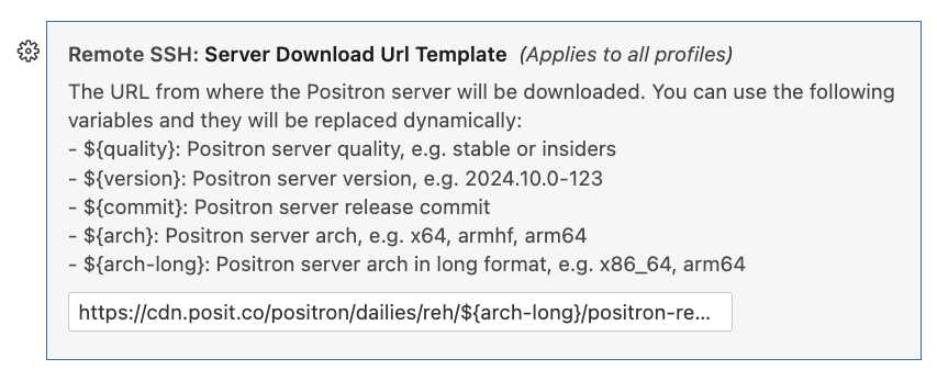 Remote SSH: Server Download Url Template Setting