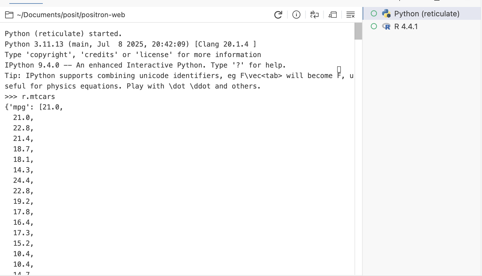 Accessing R objects in Python